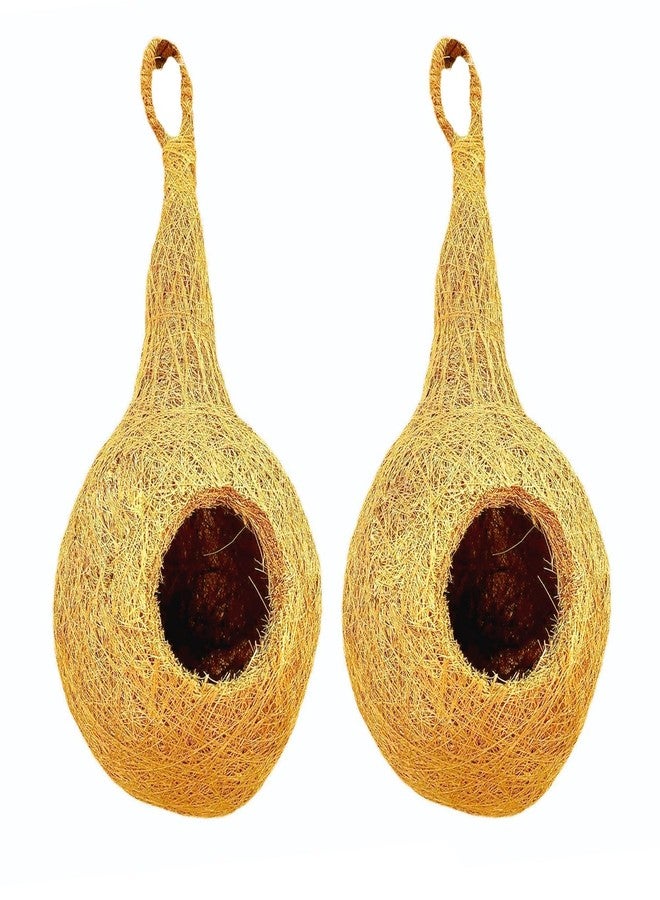 DealFry Handmade Hanging Bird Nest with Single Hole Made of Natural Coir Fiber Coconut Shell, Hanging Bird Nest for Cage and Balcony Birds Sparrows Finches Breeding, 2 Pieces (Brown | Medium) - Image 1